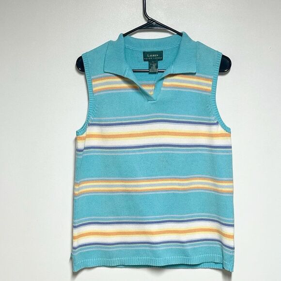 NWT Women's Ralph Lauren Blue Striped Tank Top Polo Sweater Vest size Large - Picture 1 of 4